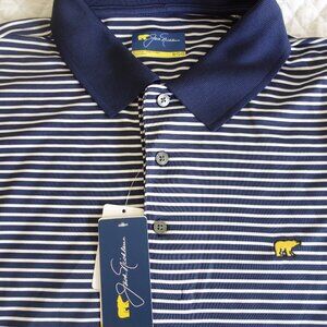 NWT $60 JACK NICKLAUS Navy White Classic Stripe Golf Polo Shirt – Mens XL